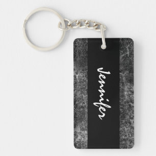 Mörk Grått Grunge Damask, eget namn svart vitt Nyckelring