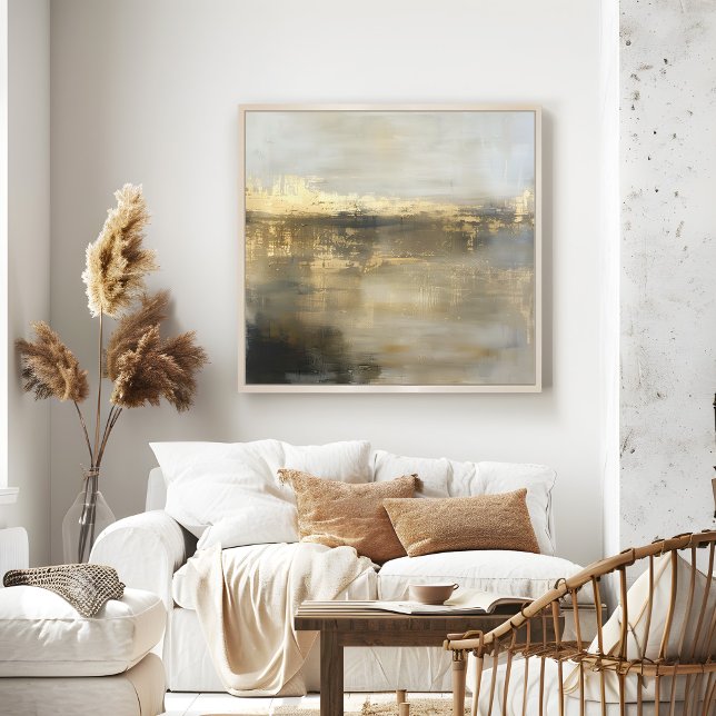 Mörk Grått Guld Abstrakt Pawarding Wall Art Poster (Black Gray Gold Abstract Painting Wall Art in a neutral boho living room.)