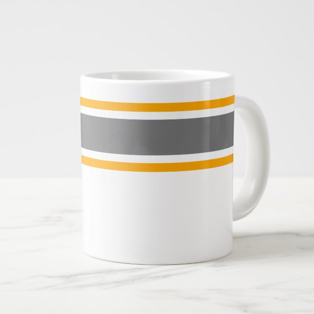 Mörk Grått Gult Tävla  Rand Vit Jumbo Mugg (Framsida höger)