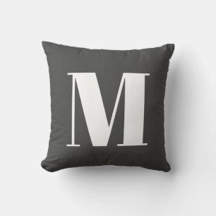 Mörk Grått Initial Brev Monogram Modern Kudde