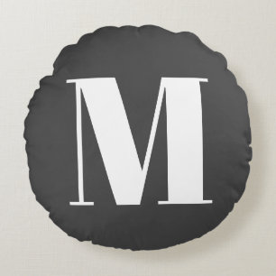 Mörk Grått Initial Brev Monogram Modern Rund Kudde