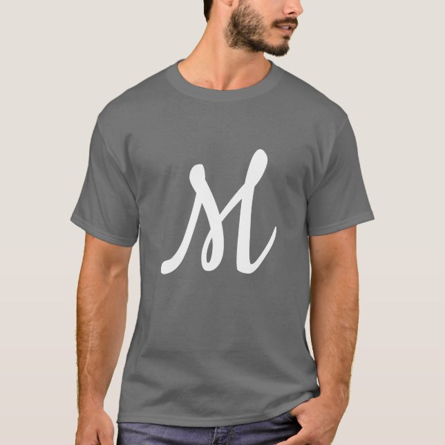 Mörk Grått Initial Brev Monogram Modern T Shirt (Framsida)
