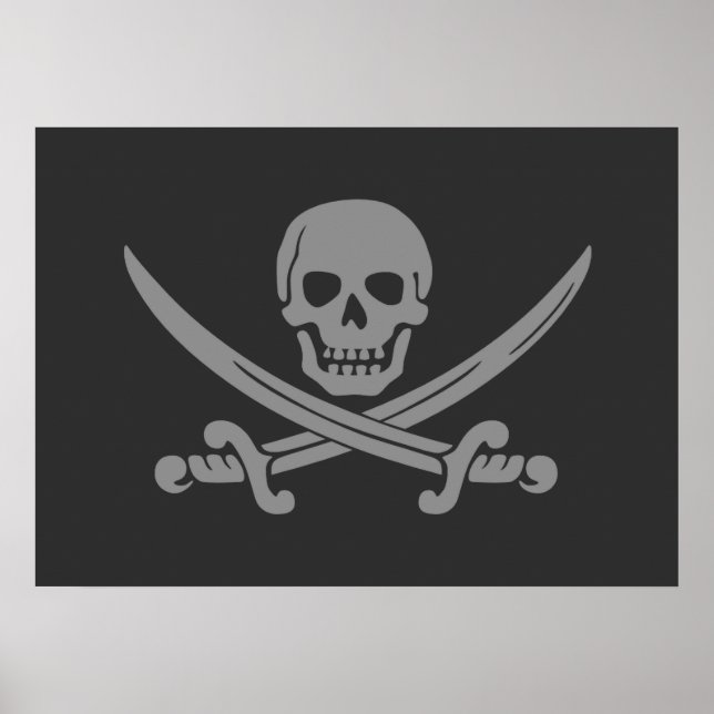 Mörk Grått Jolly Roger Pirat Flagga Poster (Framsidan)