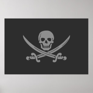 Mörk Grått Jolly Roger Pirat Flagga Poster