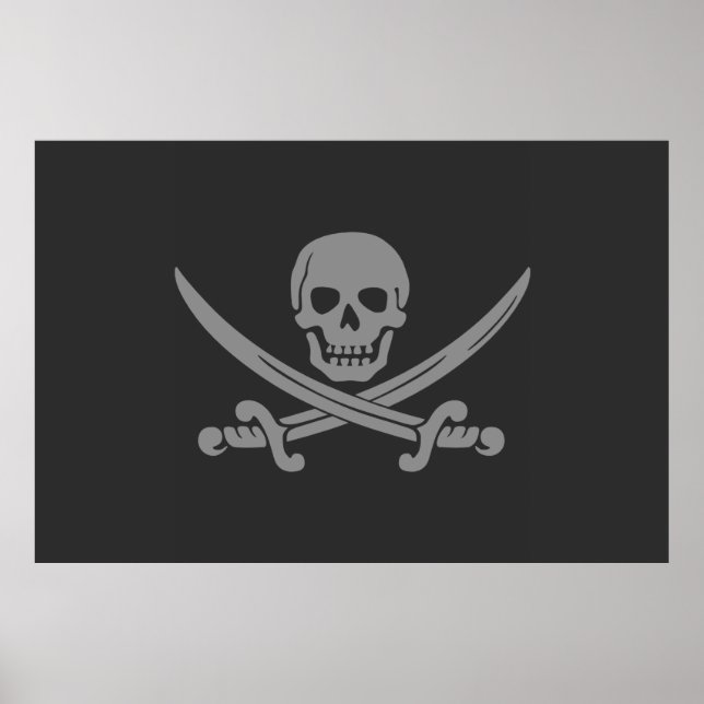 Mörk Grått Jolly Roger Pirat Flagga Poster (Framsidan)