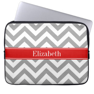 Mörk Grått Lg Chevron Red Namn Monogram Laptop Fodral