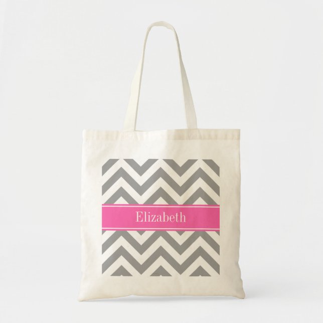 Mörk Grått Lg Chevron Shock rosa #2 Namn Monogram Tygkasse (Framsidan)