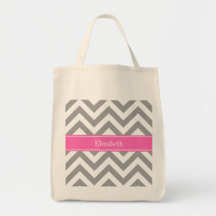 Mörk Grått Lg Chevron Shock rosa #2 Namn Monogram Tygkasse