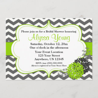 Mörk Grått Lime Green Chevron-inbjudan Inbjudningar