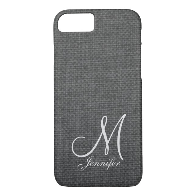 Mörk Grått Linen White Monogram Case-Mate iPhone Skal (Baksida)