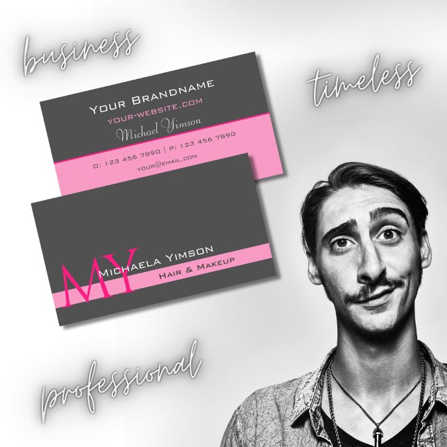 Mörk Grått Ljus rosa med monogram Professionell Visitkort (Skapare uppladdad)