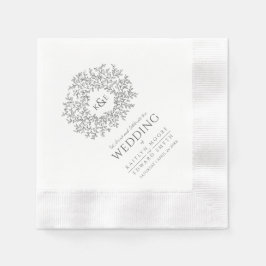 Mörk grått löv cirkel monogram art bröllop anpassn pappersservett