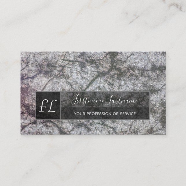 Mörk grått marble flockmarble marble structure mon visitkort (Framsida)