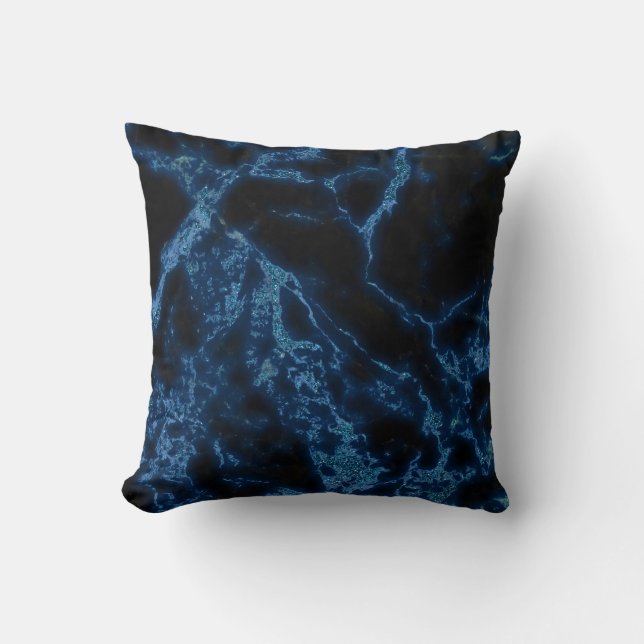 Mörk Grått Marble Stone och Blue Glitter Kudde (Framsida)