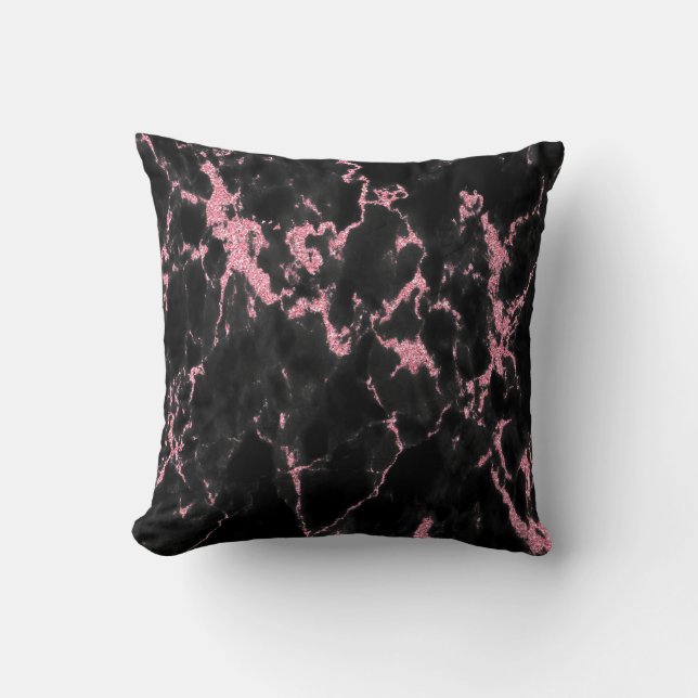 Mörk Grått Marble Stone och Rosa Glitter Kudde (Framsida)