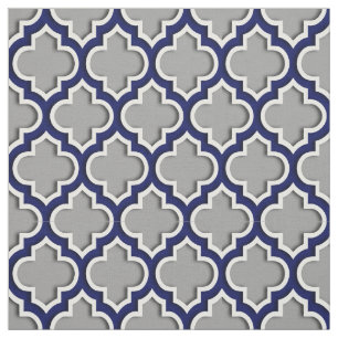 Mörk - grått, marinblåa marockanska Quatrefoil Tyg