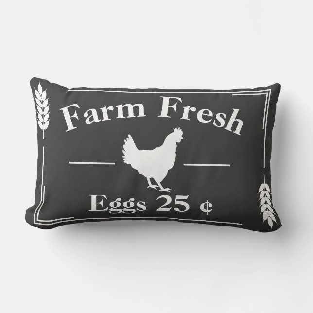 Mörk Grått Modern Farmhouse Farm Fresh Eggs Hen Lumbarkudde (Framsida)