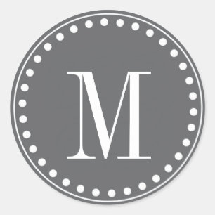 Mörk Grått Monogram Circle Stickers Runt Klistermärke