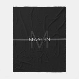 Mörk Grått Monogram, Namn och geometrisk Rand Fleecefilt