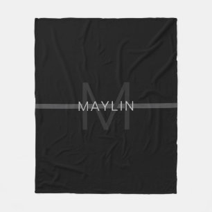 Mörk Grått Monogram, Namn och geometrisk Rand Fleecefilt