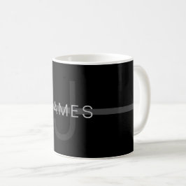 Mörk Grått Monogram, Namn och geometrisk Rand Kaffemugg