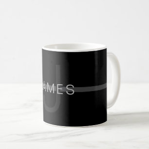 Mörk Grått Monogram, Namn och geometrisk Rand Kaffemugg