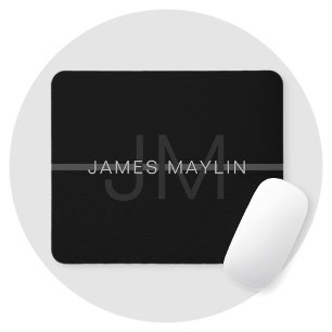 Mörk Grått Monogram, Namn och geometrisk Rand Musmatta