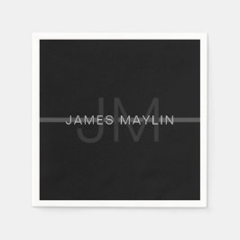 Mörk Grått Monogram, Namn och geometrisk Rand Pappersservett