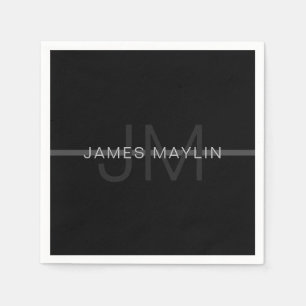 Mörk Grått Monogram, Namn och geometrisk Rand Pappersservett