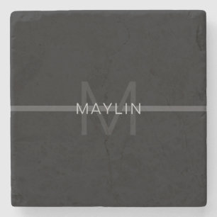 Mörk Grått Monogram, Namn och geometrisk Rand Stenunderlägg