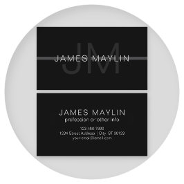 Mörk Grått Monogram, Namn och geometrisk Rand Visitkort