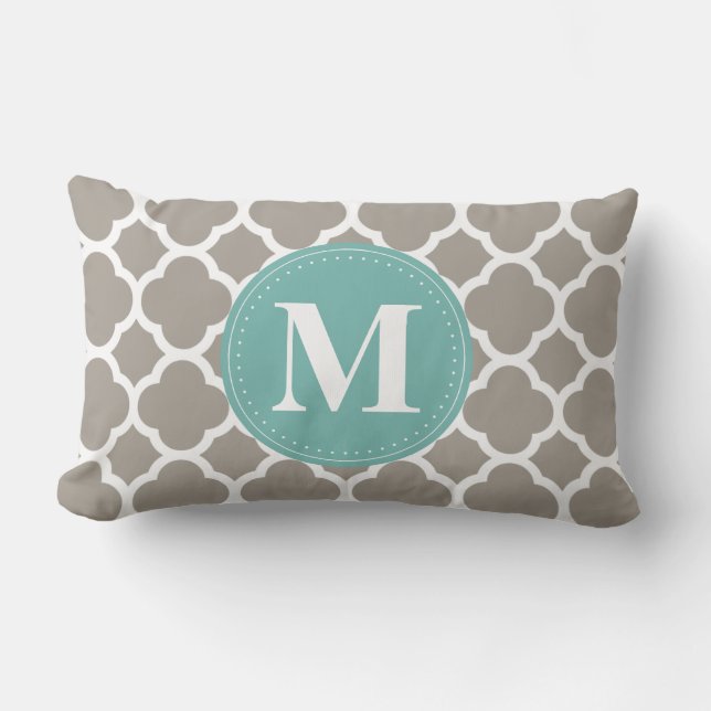 Mörk Grått Monogram Rosa Quatrefoil Mönster Lumbarkudde (Framsida)