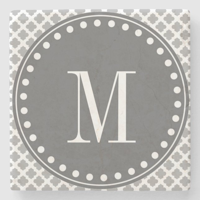 Mörk Grått Monogram Stenunderlägg (Framsidan)