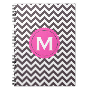 Mörk - grått mönster för vitMonogramsparre Anteckningsbok Med Spiral