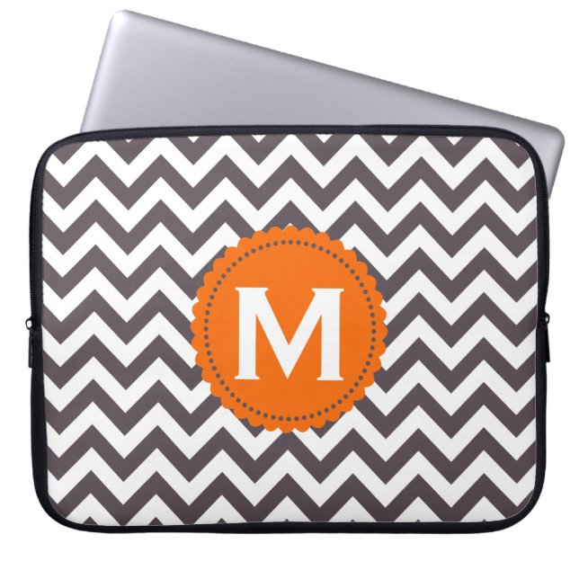 Mörk - grått mönster för vitMonogramsparre Laptop Sleeve (Framsidan)