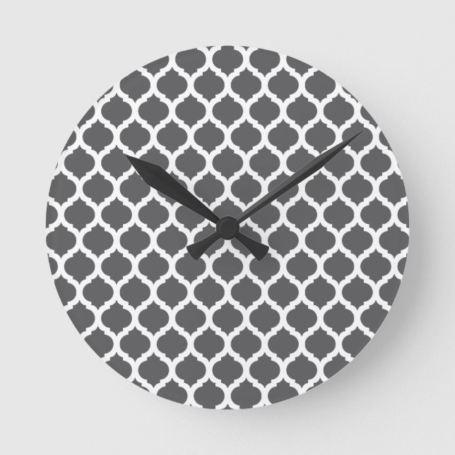 Mörk Grått Moroccan Mönster Wall Clocks Rund Klocka (Framsida)