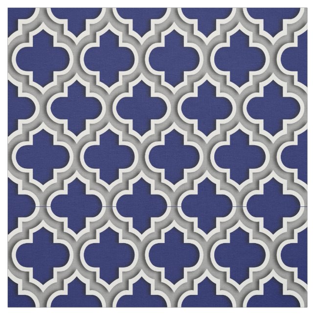 Mörk Grått Moroccan Quatrefoil Mönster #5DS Tyg (Provkarta)