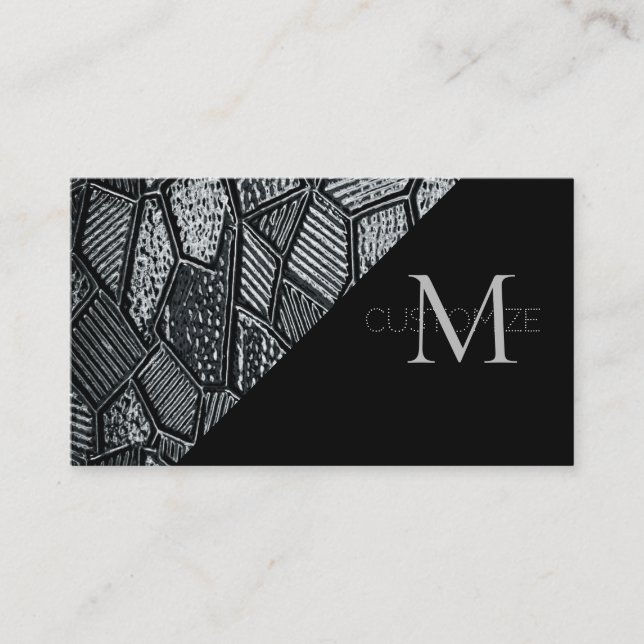 Mörk Grått Mosaic Glass Monogram Affärskort 3 Visitkort (Framsida)