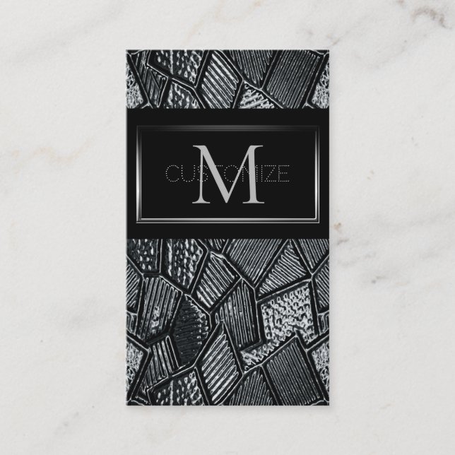 Mörk Grått Mosaic Glass Monogram Affärskort 4 Visitkort (Framsida)