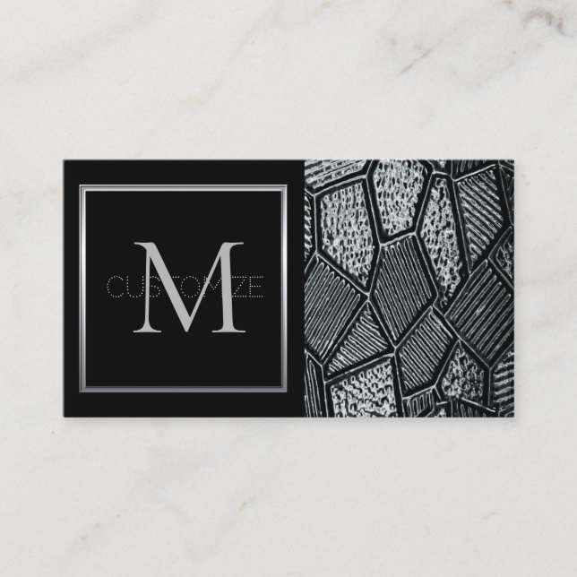 Mörk Grått Mosaic Glass Monogram Affärskort 5 Visitkort (Framsida)