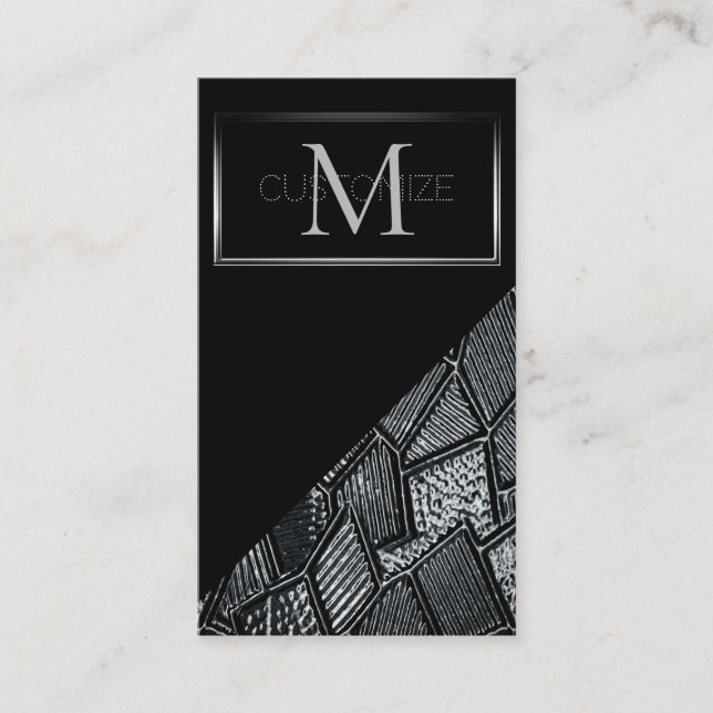 Mörk Grått Mosaic Glass Monogram Affärskort 6 Visitkort (Framsida)