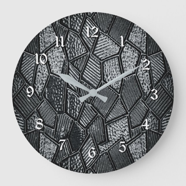 Mörk Grått Mosaic Glass Round Wall Clock Stor Klocka (Framsida)