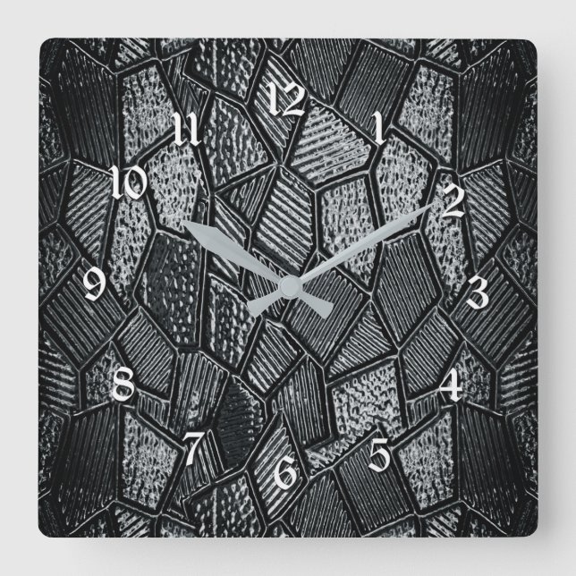 Mörk Grått Mosaic Glass Square Wall Clock Fyrkantig Klocka (Framsida)