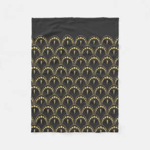 Mörk-grått och guld art-deco-mönster fleecefilt