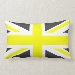 Mörk Grått och Gult Union Jack Lumbarkudde