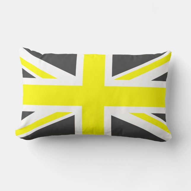 Mörk Grått och Gult Union Jack Lumbarkudde (Framsida)