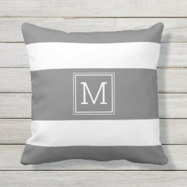 Mörk Grått och vit Rand Enkelt Monogram Kudde