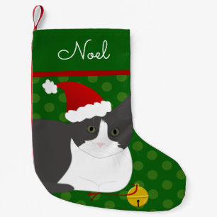 Mörk Grått och vit tomtkatt, Personlig Liten Julstrumpa
