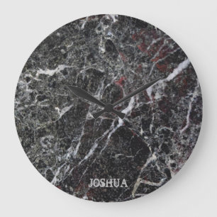 Mörk Grått och vitt marmor, monogram Stor Klocka