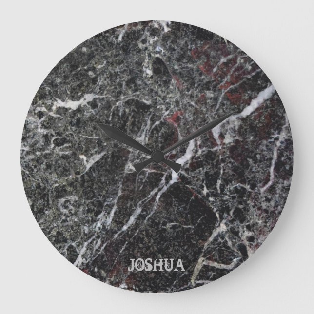 Mörk Grått och vitt marmor, monogram Stor Klocka (Framsida)